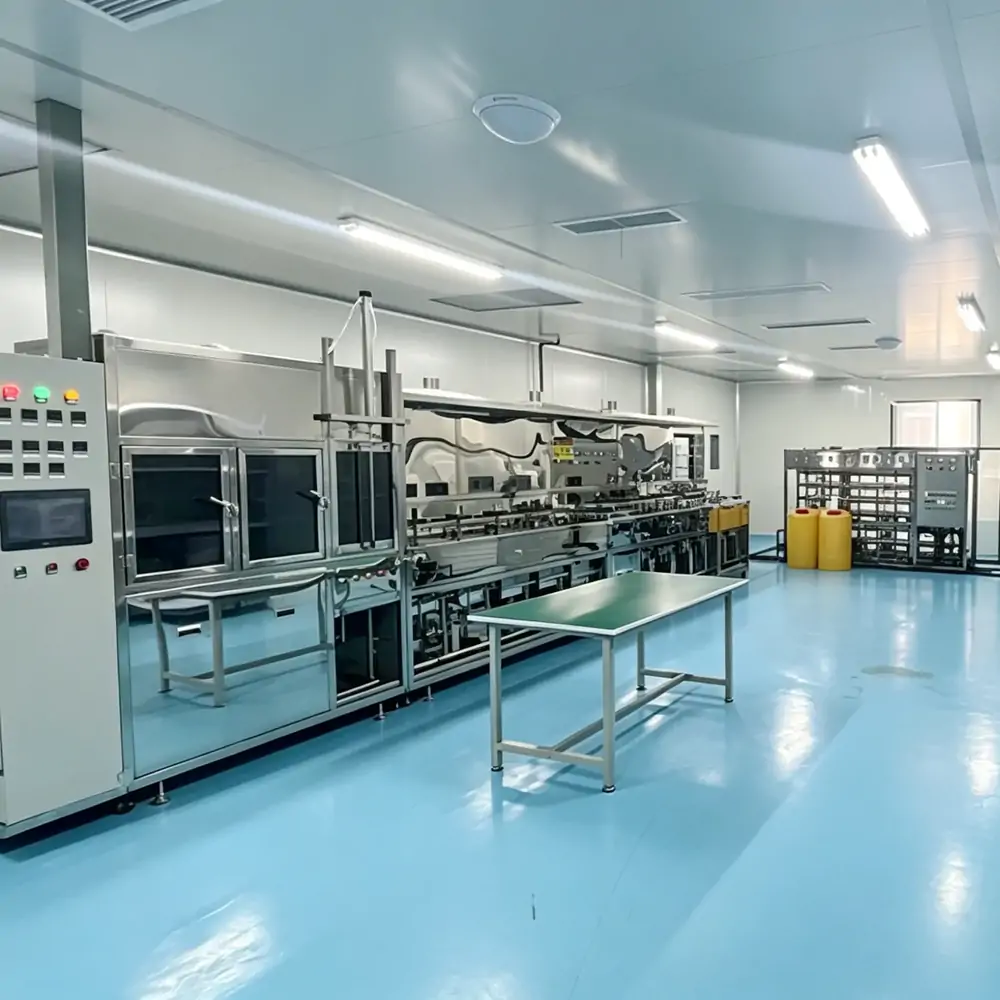 Cleaning and handling line before optical component inspection and packing